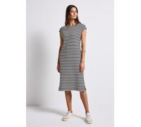 Midikleid STREET ONE, Damen, Gr. 40, EURO-Größen, schwarz, Web, 75% Baumwolle, 25% Polyester, gestreift, normal wadenlang, U-Boot-Ausschnitt, abgesteppt, Kleider, mit Streifen (16876243-40) schwarz