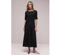Midikleid STREET ONE, Damen, Gr. 40, EURO-Größen, schwarz, Web, Obermaterial: 48% Baumwolle, 47% Modal, 5% Elasthan; Obermaterial 2: 95% Polyester, 5% Elasthan, unifarben, normal Midi, U-Boot-Ausschni