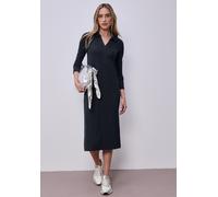 Midikleid STREET ONE, Damen, Gr. 40, EURO-Größen, shadowed navy, Stoff, 63% Polyester, 34% Viskose, 3% Elasthan, unifarben, comfort fit Midi, V-Ausschnitt, normaler Saum, Kleider Midikleid, in Unifarb