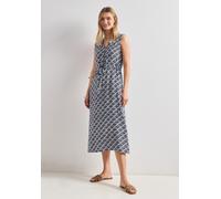 Midikleid STREET ONE, Damen, Gr. 42, EURO-Größen, blau (shadowed navy), Stoff, 100% Viskose, bedruckt, comfort fit wadenlang, Rundhals, abgesteppt, Kleider Midikleid, aus Viskose (70292603-42) shadowe