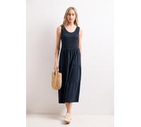 Midikleid STREET ONE, Damen, Gr. 42, EURO-Größen, tiefblau, Web, 95% Baumwolle, 5% Elasthan, unifarben, comfort fit Midi, V-Ausschnitt, normaler Saum, Kleider Midikleid, in Unifarbe (35870227-42) tief