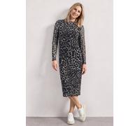 Midikleid STREET ONE, Damen, Gr. 42, EURO-Größen, schwarz, Stoff, Oberstoff: 95% Polyester, 5% Elasthan. Futter: 100% Viskose, comfort fit wadenlang, U-Boot-Ausschnitt, abgesteppt, Kleider Midikleid,