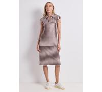 Midikleid STREET ONE, Damen, Gr. 42, EURO-Größen, rustic rouge, Web, 75% Baumwolle, 25% Polyester, gestreift, regular fit lang, V-Ausschnitt, abgesteppt, Kleider Midikleid, im Streifendesign (76288913