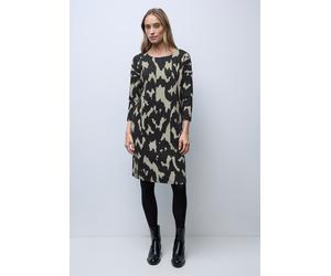 Midikleid STREET ONE, Damen, Gr. 42, EURO-Größen, schwarz, Stoff, 64% Polyester, 33% Viskose, 3% Elasthan, gemustert, normal knielang, U-Boot-Ausschnitt, abgesteppt, Kleider Midikleid, knielang (58026