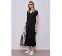 Midikleid STREET ONE, Damen, Gr. 42, EURO-Größen, schwarz, Stoff, 78% Viskose, 17% Polyester, 5% Elasthan, unifarben, normal wadenlang, V-Ausschnitt, abgesteppt, Kleider Midikleid, soft und trageangen