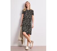 Midikleid STREET ONE, Damen, Gr. 42, EURO-Größen, schwarz, Stoff, 85% Viskose, 13% Polyester, 2% Elasthan, gemustert, comfort fit knieumspielend, Rundhals, normaler Saum, Kleider Midikleid, mit Rundha
