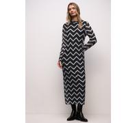 Midikleid STREET ONE, Damen, Gr. 42, EURO-Größen, schwarz-weiß (schwarz), Stoff, Obermaterial: 95% Polyester, 5% Elasthan. Futter: 100% Viskose, unifarben, comfort fit normal, Rundhals, normaler Saum,