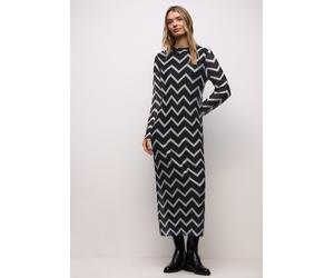 Midikleid STREET ONE, Damen, Gr. 42, EURO-Größen, schwarz-weiß (schwarz), Stoff, Obermaterial: 95% Polyester, 5% Elasthan. Futter: 100% Viskose, unifarben, comfort fit normal, Rundhals, normaler Saum,