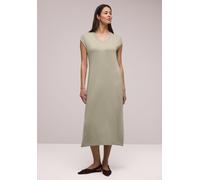 Midikleid STREET ONE, Damen, Gr. 42, EURO-Größen, timeless beige, Stoff, 78% Viskose, 17% Polyester, 5% Elasthan, unifarben, normal wadenlang, V-Ausschnitt, abgesteppt, Kleider Midikleid, soft und tra