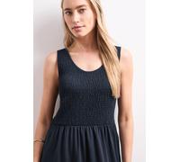 Midikleid STREET ONE, Damen, Gr. 42, EURO-Größen, tiefblau, Web, 95% Baumwolle, 5% Elasthan, unifarben, comfort fit Midi, V-Ausschnitt, normaler Saum, Kleider Midikleid, in Unifarbe (35870227-42) tief