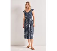 Midikleid STREET ONE, Damen, Gr. 44, EURO-Größen, blau (schwarzest blau), Stoff, Obermaterial: 95% Polyester, 5% Elasthan. Futter: 100% Viskose, gemustert, normal wadenlang, V-Ausschnitt, Volant, Klei