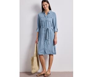 Midikleid STREET ONE, Damen, Gr. 44, EURO-Größen, light blau soft wash, Jeans, 100% Lyocell, unifarben, comfort fit knielang, V-Ausschnitt, Bündchen, Kleider Midikleid, knielang (18538130-44) light bl