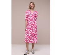 Midikleid STREET ONE, Damen, Gr. 44, EURO-Größen, magenta dream, Stoff, 100% Leinen, gemustert, comfort fit Midi, Rundhals, abgesteppt, Kleider Midikleid, mit Volant (23447963-44) magenta dream