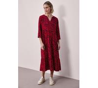 Midikleid STREET ONE, Damen, Gr. 44, EURO-Größen, salsa rot, Stoff, 100% Viskose, unifarben, comfort fit Midi, V-Ausschnitt, Bündchen, Kleider Midikleid, mit Volant (82870107-44) salsa rot