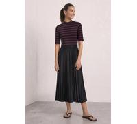 Midikleid STREET ONE, Damen, Gr. 44, EURO-Größen, schwarz, Web, 48% Baumwolle, 47% Modal, 5% Elasthan, gestreift, comfort fit wadenlang, hoch geschlossener Ausschnitt, normaler Saum, Kleider Midikleid