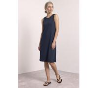 Midikleid STREET ONE, Damen, Gr. 44, EURO-Größen, schwarzest blau, Stoff, 95% Viskose, 5% Elasthan, unifarben, comfort fit knielang, Rundhals, normaler Saum, Kleider Midikleid, knielang (12509539-44)