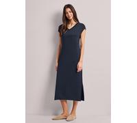 Midikleid STREET ONE, Damen, Gr. 44, EURO-Größen, shadowed navy, Stoff, 78% Viskose, 17% Polyester, 5% Elasthan, unifarben, normal wadenlang, V-Ausschnitt, abgesteppt, Kleider Midikleid, soft und trag