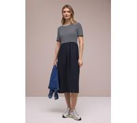 Midikleid STREET ONE, Damen, Gr. 44, EURO-Größen, shadowed navy, Stoff, Obermaterial: 62% Polyester, 33% Viskose, 5% Elasthan, Obermaterial 2: 84% Viskose, 16% Polyamid, gestreift, normal wadenlang, R
