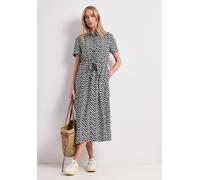 Midikleid STREET ONE, Damen, Gr. 44, EURO-Größen, tiefblau, Stoff, 88% Viskose, 12% Polyamid, gemustert, regular fit normal, V-Ausschnitt, abgesteppt, Kleider Midikleid, aus Viskose (71018223-44) tief