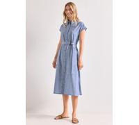 Midikleid STREET ONE, Damen, Gr. 46, EURO-Größen, blau (original blau), Web, 100% Baumwolle, unifarben, normal wadenlang, V-Ausschnitt, abgesteppt, Kleider Midikleid, aus 100% Baumwolle (87345045-46)