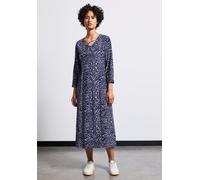 Midikleid STREET ONE, Damen, Gr. 46, EURO-Größen, blau (tiefblau), Stoff, 100% Viskose, gemustert, normal wadenlang, Rundhals, Bündchen, Kleider, mit allover Grafikprint (31039236-46) tiefblau