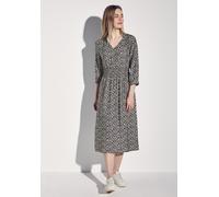 Midikleid STREET ONE, Damen, Gr. 46, EURO-Größen, blau (tiefblau), Stoff, 88% Viskose, 12% Polyamid, bedruckt, normal Midi, V-Ausschnitt, Bündchen, Kleider Midikleid, aus Viskose (52708625-46) tiefbla