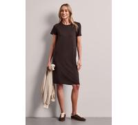 Midikleid STREET ONE, Damen, Gr. 46, EURO-Größen, espresso braun, Stoff, 70% Viskose, 25% Polyester, 5% Elasthan, unifarben, normal normal, Rundhals, abgesteppt, Kleider Midikleid, mit Rundhalsausschn