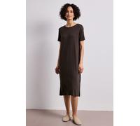 Midikleid STREET ONE, Damen, Gr. 46, EURO-Größen, espresso braun, Stoff, 95% Viskose, 5% Elasthan, unifarben, comfort fit Midi, Rundhals, normaler Saum, Kleider Midikleid, in Unifarbe (69272547-46) es