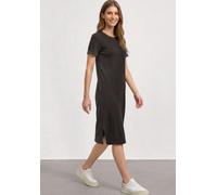 Midikleid STREET ONE, Damen, Gr. 46, EURO-Größen, schwarz (schwarz coffee), Web, 95% Baumwolle, 5% Elasthan, unifarben, normal wadenlang, Rundhals, abgesteppt, Kleider Midikleid, im Basic Style (64097