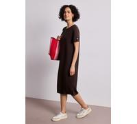 Midikleid STREET ONE, Damen, Gr. 46, N-Gr, espresso braun, Web, Obermaterial: 70% Polyester, 25% Viskose, 5% Elasthan, unifarben, bequem wadenlang, Rundhals, mit Aufschlag, Kleider Midikleid, lässige
