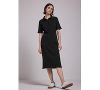 Midikleid STREET ONE STUDIO, Damen, Gr. 34, EURO-Größen, schwarz, Web, 48% Baumwolle, 47% Polyester, 5% Elasthan, unifarben, gerade wadenlang, V-Ausschnitt, Bündchen, Kleider, mit Knopfleiste (3876281