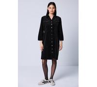 Midikleid STREET ONE STUDIO, Damen, Gr. 34, EURO-Größen, schwarz, Web, 98% Baumwolle, 2% Elasthan, unifarben, normal knielang, V-Ausschnitt, abgesteppt, Kleider Midikleid, mit Knopfleiste (20004147-34
