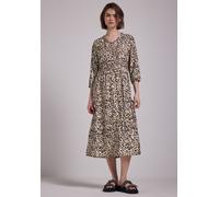 Midikleid STREET ONE STUDIO, Damen, Gr. 36, EURO-Größen, braun (creamy braun), Stoff, 88% Viskose, 12% Polyamid, animal-print, gerade wadenlang, V-Ausschnitt, Bündchen, Kleider, soft und trageangenehm