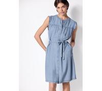 Midikleid STREET ONE STUDIO, Damen, Gr. 40, EURO-Größen, light blau soft wash, Jeans, 100% Lyocell, unifarben, normal knielang, Rundhals, Rüschen, Kleider Midikleid, aus Lyocell (66908224-40) light bl