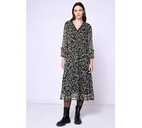 Midikleid STREET ONE STUDIO, Damen, Gr. 40, EURO-Größen, schwarz, Stoff, Obermaterial: 100% Polyester; Unterkleid: 100% Modal, gemustert, normal wadenlang, V-Ausschnitt, elastischer Bund, Kleider Midi