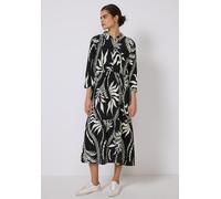 Midikleid STREET ONE STUDIO, Damen, Gr. 42, EURO-Größen, schwarz, Stoff, 100% Viskose, bedruckt, casual, normal wadenlang, V-Ausschnitt, Langarm Manschette, Kleider, aus Viskose (27663966-42) schwarz