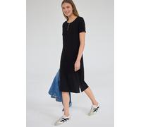 Midikleid STREET ONE STUDIO, Damen, Gr. 42, EURO-Größen, schwarz, Web, 95% Baumwolle, 5% Elasthan, unifarben, normal lang, Rundhals, abgesteppt, Kleider Midikleid, mit Rundhalsausschnitt (29626054-42)