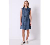 Midikleid STREET ONE STUDIO, Damen, Gr. 44, EURO-Größen, mid blau soft washed, Jeans, 100% Lyocell, unifarben, casual, normal knielang, Rundhals, ohne Ärmel Rüschen, Kleider, aus Lyocell (57378232-44)