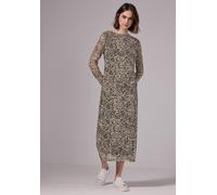 Midikleid STREET ONE STUDIO, Damen, Gr. 44, EURO-Größen, braun (creamy braun), Stoff, Obermaterial: 95% Polyester, 5% Elasthan; Unterkleid: 100% Viskose, animal-print, casual, normal wadenlang, U-Boot