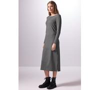 Midikleid STREET ONE STUDIO, Damen, Gr. 44, EURO-Größen, grau (stormy grau meliert), Stoff, 60% Polyester, 33% Viskose, 6% Nylon, 1% Elasthan, unifarben, normal wadenlang, U-Boot-Ausschnitt, Bündchen,