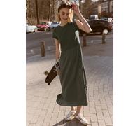 Midikleid STREET ONE STUDIO, Damen, Gr. 44, EURO-Größen, oil grün, Web, Obermaterial Oberteil: 95% Baumwolle, 5% Elasthan; Obermaterial Rock: 44% Baumwolle, 44% Modal, 12% Polyester, unifarben, normal