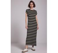 Midikleid STREET ONE STUDIO, Damen, Gr. 44, EURO-Größen, schwarz, Stoff, 94% Viskose, 6% Elasthan, gestreift, gerade wadenlang, Rundhals, Bündchen, Kleider, mit Rundhalsausschnitt (20287610-44) schwar