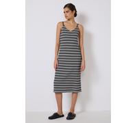 Midikleid STREET ONE STUDIO, Damen, Gr. 44, EURO-Größen, schwarz, Web, 55% Baumwolle, 42% Polyester, 3% Viskose, gestreift, normal wadenlang, V-Ausschnitt, abgesteppt, Kleider Midikleid, soft und trag