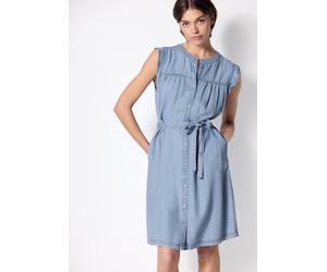 Midikleid STREET ONE STUDIO, Damen, Gr. 46, EURO-Größen, light blau soft wash, Jeans, 100% Lyocell, unifarben, normal knielang, Rundhals, Rüschen, Kleider Midikleid, aus Lyocell (66908224-46) light bl