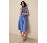 Midikleid TAMARIS, Damen, Gr. 40, N-Gr, blau, weiß gestreift, Web, Obermaterial: 100% Viskose, gestreift, figurumspielend wadenlang, V-Ausschnitt, angeschnitten, Kleider Midikleid, mit Schleifendetail
