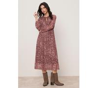 Midikleid TAMARIS "mit figurschmeichelnder Passform", Damen, Gr. 40/42, N-Gr, Langarm, Mesh, Jersey, braun (braun, rosa gemustert), Mesh, Jersey, Obermaterial: 95% Polyester, 5% Elasthan. Futter: 100%