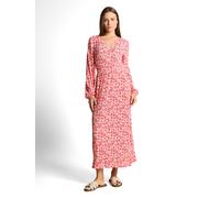 Midikleid TOM TAILOR, Damen, Gr. 36, N-Gr, coral pink ginkgo minimal, Jersey, Obermaterial: 100% Polyester, gemustert, regular fit knöchelfrei, V-Ausschnitt, elastischer Bund, Kleider Midikleid, mit A