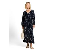 Midikleid TOM TAILOR, Damen, Gr. 40, N-Gr, navy big dot design, Crêpe, Obermaterial: 81% Viskose, 19% Polyamid, gepunktet, normal 7/8-Länge, V-Ausschnitt, elastischer Bund, Kleider Midikleid, Langarm