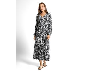 Midikleid TOM TAILOR, Damen, Gr. 42, N-Gr, blau ginkgo minimal, Jersey, Obermaterial: 100% Polyester, gemustert, regular fit knöchelfrei, V-Ausschnitt, elastischer Bund, Kleider Midikleid, mit All-Ove