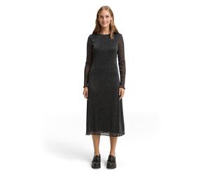 Midikleid TOM TAILOR DENIM, Damen, Gr. L, N-Gr, schwarz with silber, Mesh, Obermaterial: 85% Polyamid, 15% Elasthan. Futter: 100% Polyester, glänzend, regular fit kniebedeckend, Rundhals, gewellter Ab